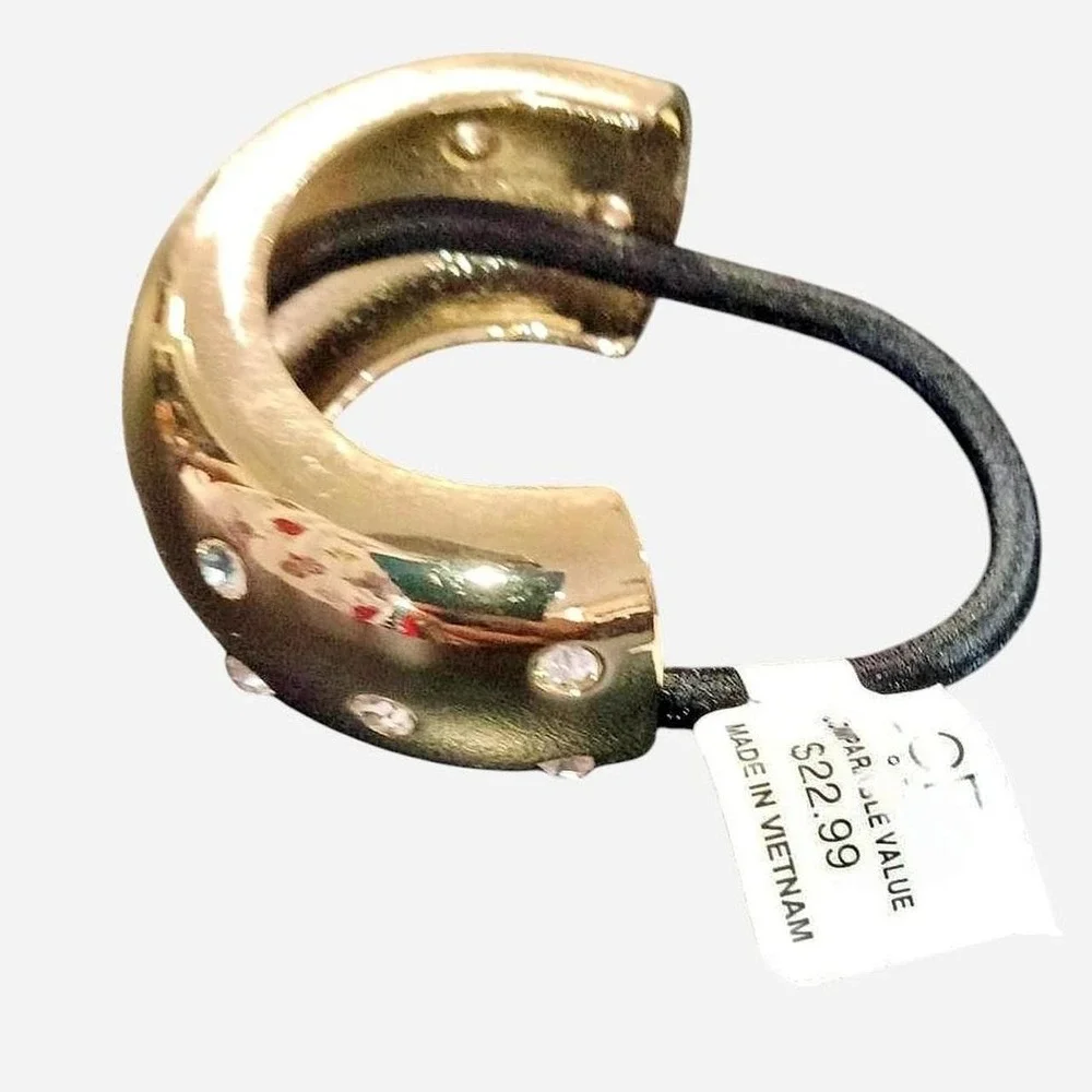 LOFT Gold Cuff Elastic Band Ponytail Holder With Rhinestones New With Tags